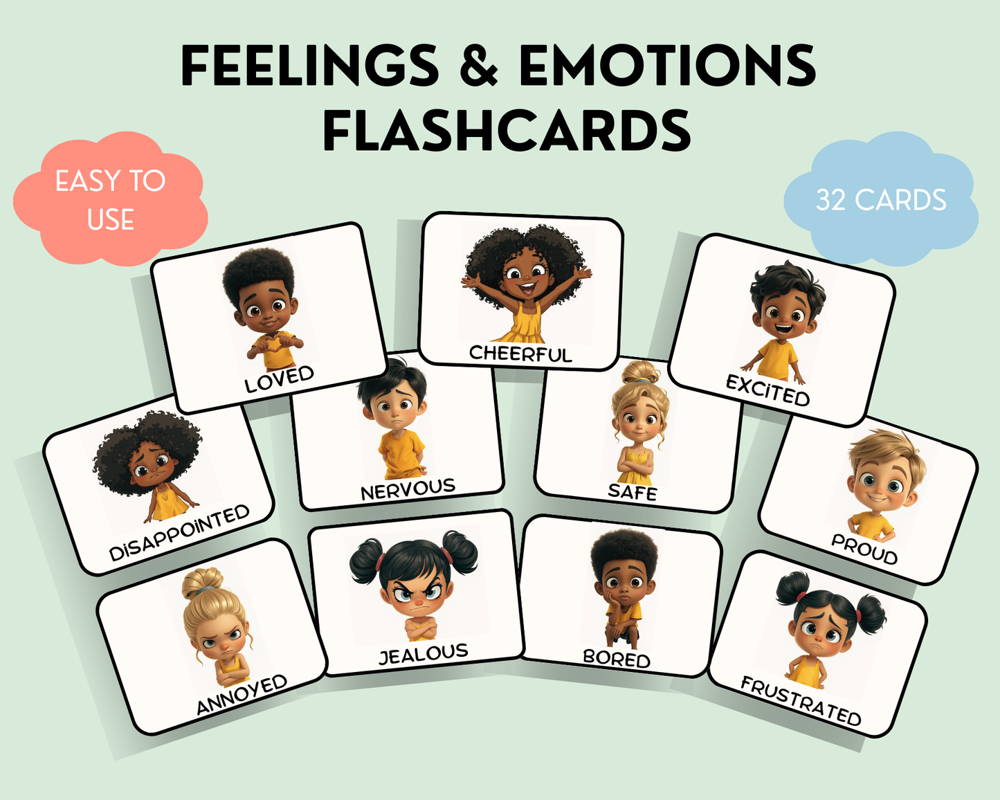 Feelings & Emotions Cards with Self-Regulating skills for Kids